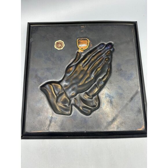 Vtg 70s Copper Guild Praying Hands Wall Art Plaque Napkin Holder Set - Picture 5 of 10